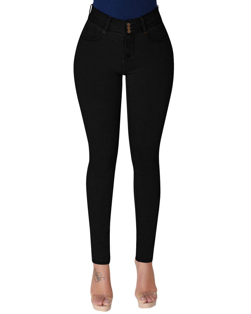roswear Women's Stretchy Skinny Jeans High Waist Tummy Control Jeggings Slim Fit Denim Pants Black - Image 1